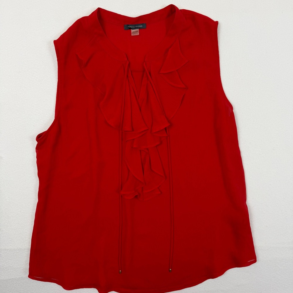 Tommy Hilfiger Red Ruffle Front Sleeveless V-Neck Blouse XL